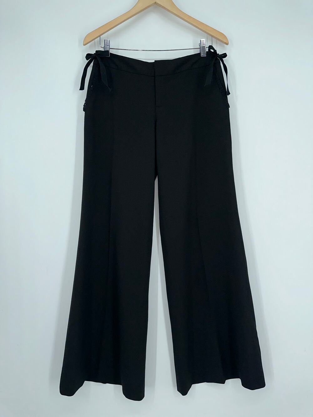 Rebecca Taylor Wide Leg Dress Pants, Side Bow Trousers Black